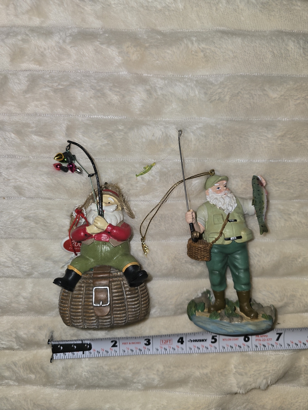 2 Resin Fisherman Holiday Santa Ornaments